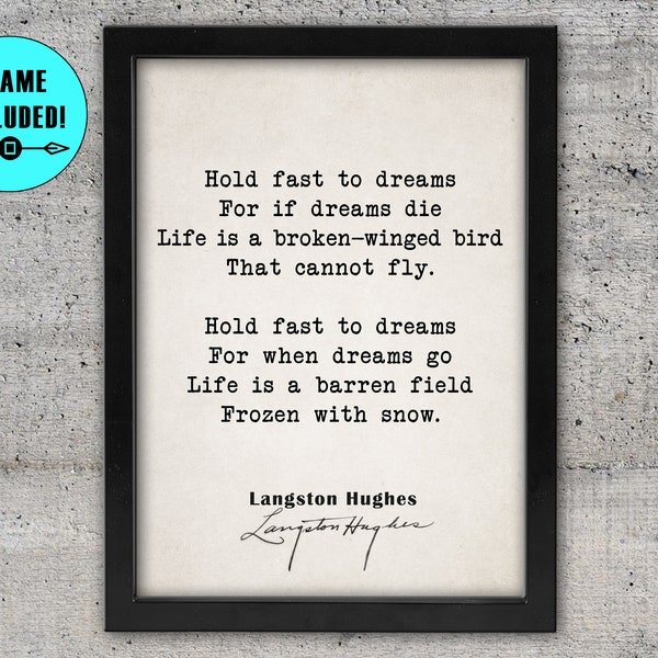 Langston Hughes Hold Fast To Dreams Poem Framed Print, Inspirational Poetry Poster in old page for Home Wall Decor Framed Art