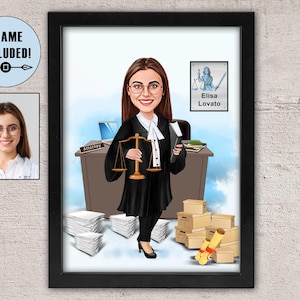 Personalized Lawyer Caricature Gift: Custom Attorney Super Cartoon Framed Art