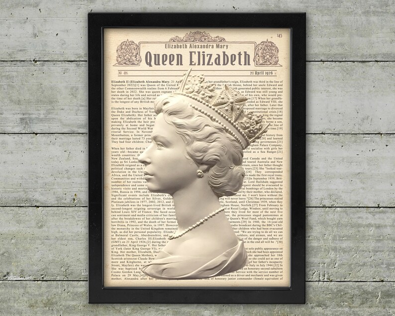 Queen Elizabeth II Framed Creative Print Art British Queen Dictionary Design Framed Wall Art