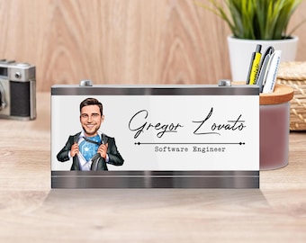 Personalized Cartoon Metal Desk Name Plate: Software Engineer Gift