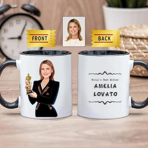 Custom Caricature Coffee Mug: Oscars Award, Personalized Cartoon Gift