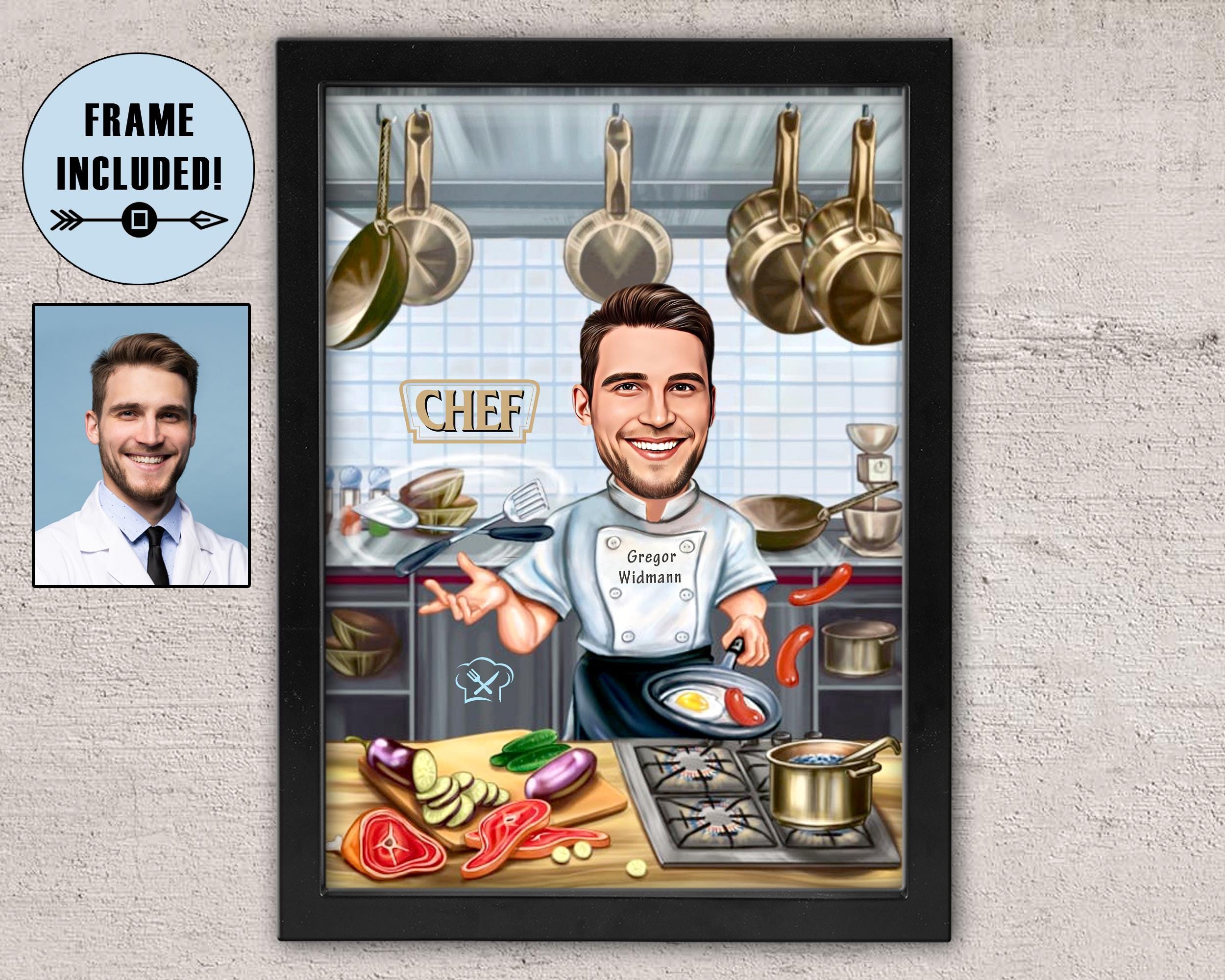 Custom Chef Caricature Portrait: Personalized Framed Gift (12x16 inches)