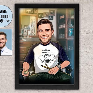 Personalized Framed Barber Cartoon, Personalized Male Hairdresser, Barber Shop Framed Gift, Professional Barber, Unique Hairdresser Gifts