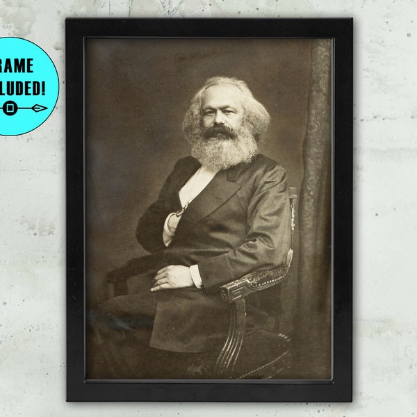 Karl Marx gerahmter Druck, Karl Marx Vintage Fotografie, Philosophie Ikone, Sozialismus, gerahmte Wandkunst Wohnkultur, Karl Marx alte Fotografie
