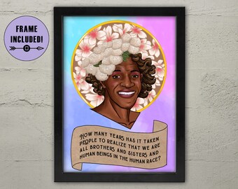 Marsha P Johnson Framed Print | Quote | We Are All Brothers and Sisters | LGBTQ | Gay Rights | Inspiration | Motivation | Framed Wall Print