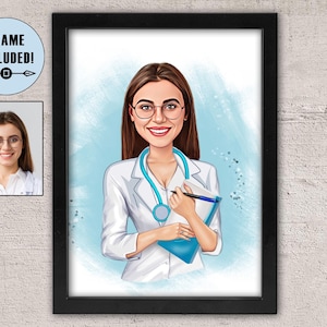 Cartoon Framed Doctor Portrait From Photo, Doctor Caricature Framed Picture, Personalized Doctor Portrait From Photo, Doctor Framed Cartoon