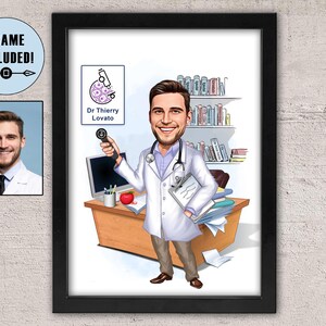 Aangepaste ingelijste karikatuur dermatoloog: uniek dokterscadeau