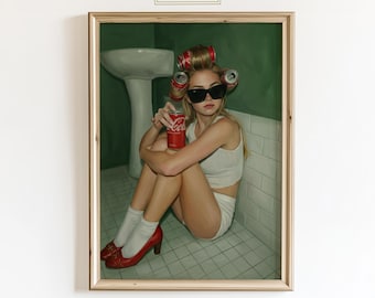 Póster de rulos de cola, arte retro para pared de baño, decoración divertida de moda.