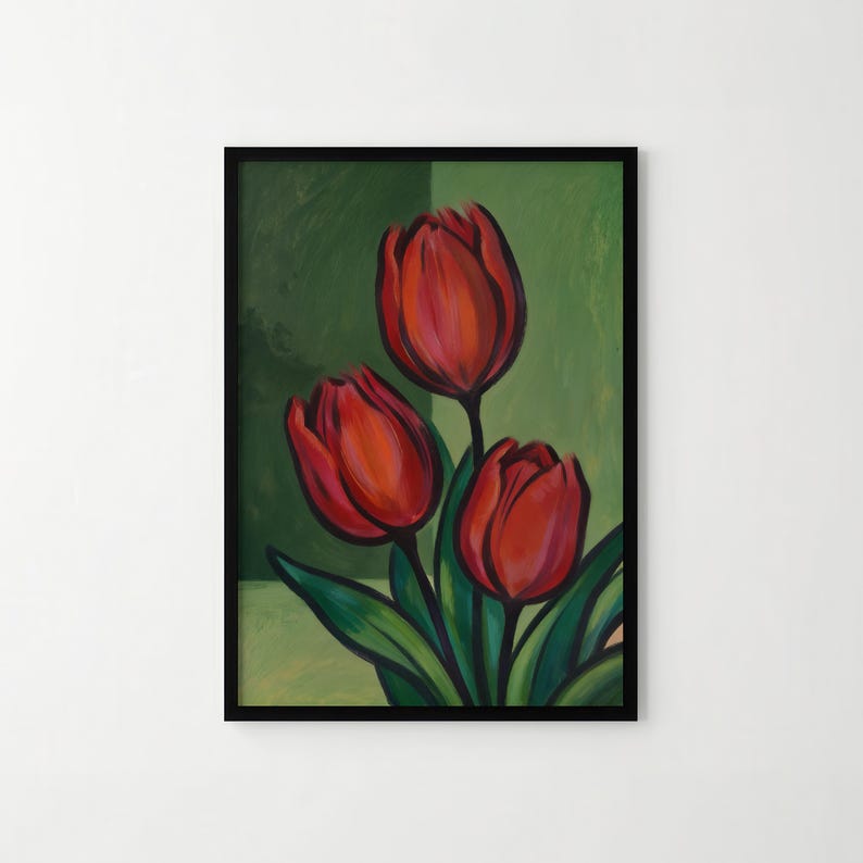 Red Bloom – Bold Red Tulip Poster, Painterly Floral Wall Art Print - Etsy