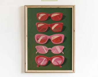 Pink & Red Sunglasses Wall Art – Modern Stylish Fashion Poster, Feminine Minimal Pop Art Print