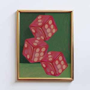 Lucky Dice Wall Art – Retro Minimalist Red Dice Poster, Positive Vibes Manifestation Decor