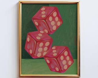 Lucky Dice Wall Art – Retro Minimalist Red Dice Poster, Positive Vibes Manifestation Decor