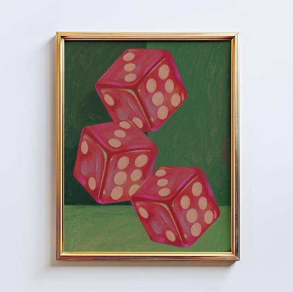 Lucky Dice Wall Art – Retro Minimalist Red Dice Poster, Positive Vibes Manifestation Decor