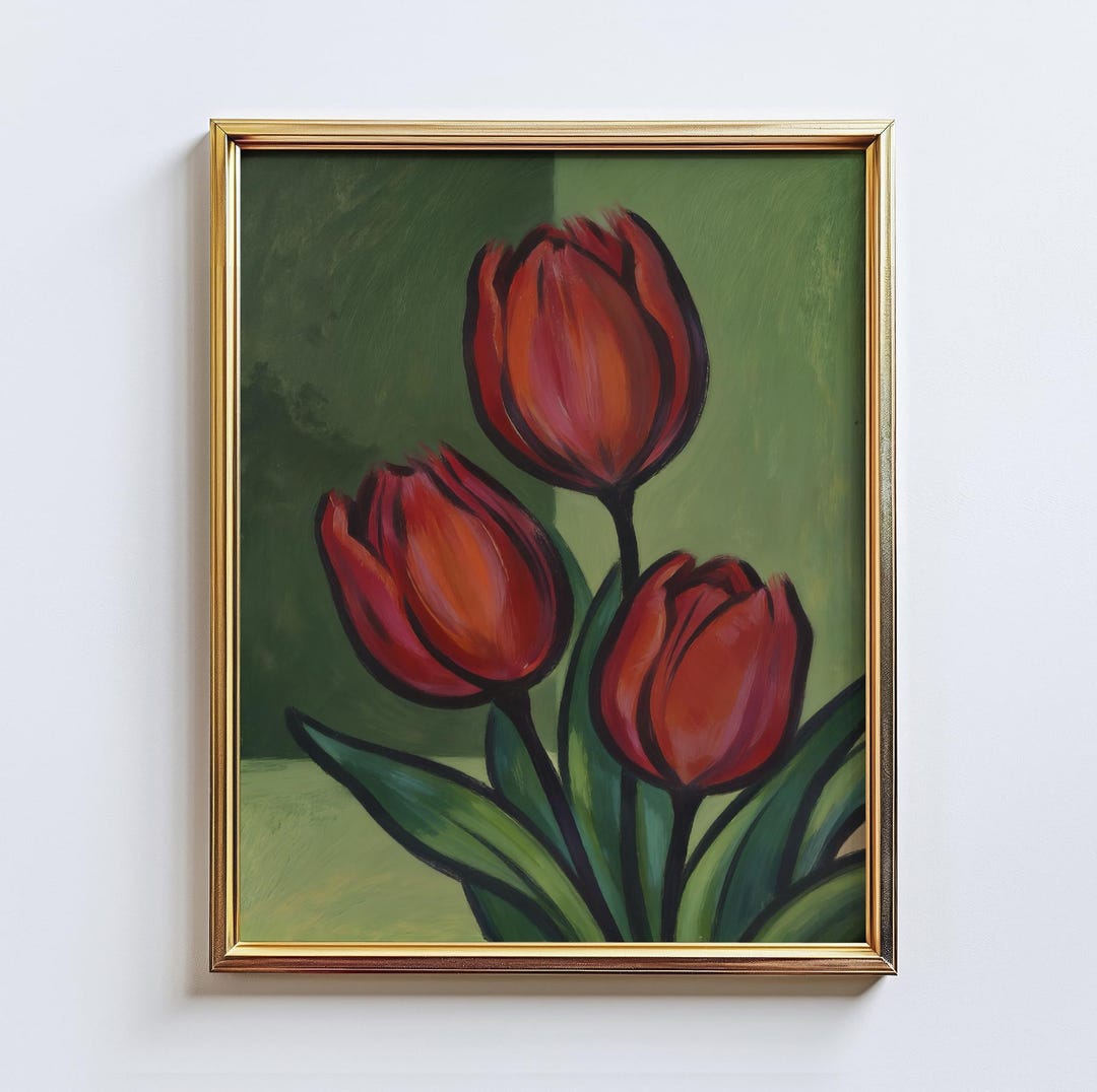 Red Bloom – Bold Red Tulip Poster, Painterly Floral Wall Art Print - Etsy