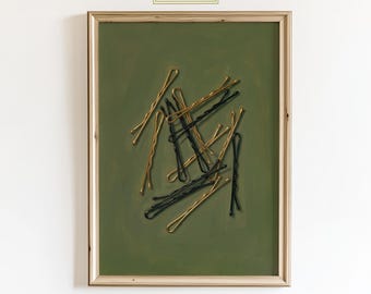 Bobby Pins Art Print - Realistic Bathroom Decor, Messy Hair Still Life Wall Art
