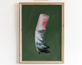 Gritty Cigarette Butt Poster – Moody Feminine Wall Art in Dark Green, Edgy Retro Aesthetic Print