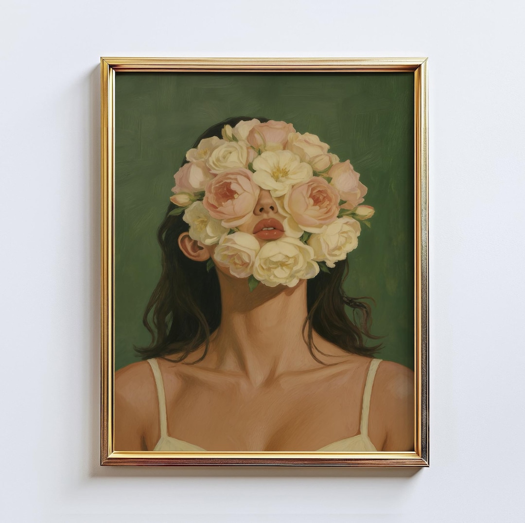 Petal Veil – Floral Woman Portrait Poster, Soft Flower Face Wall Art ...