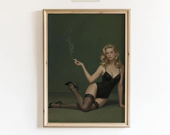 Arte de parede Femme Fatale – Pôster minimalista e sensual de mulher, decoração elegante com glamour vintage.