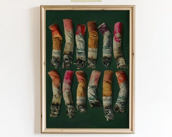 Lipstick Cigarette Butts Poster - Edgy Retro Wall Art, Moody Green Grunge Decor
