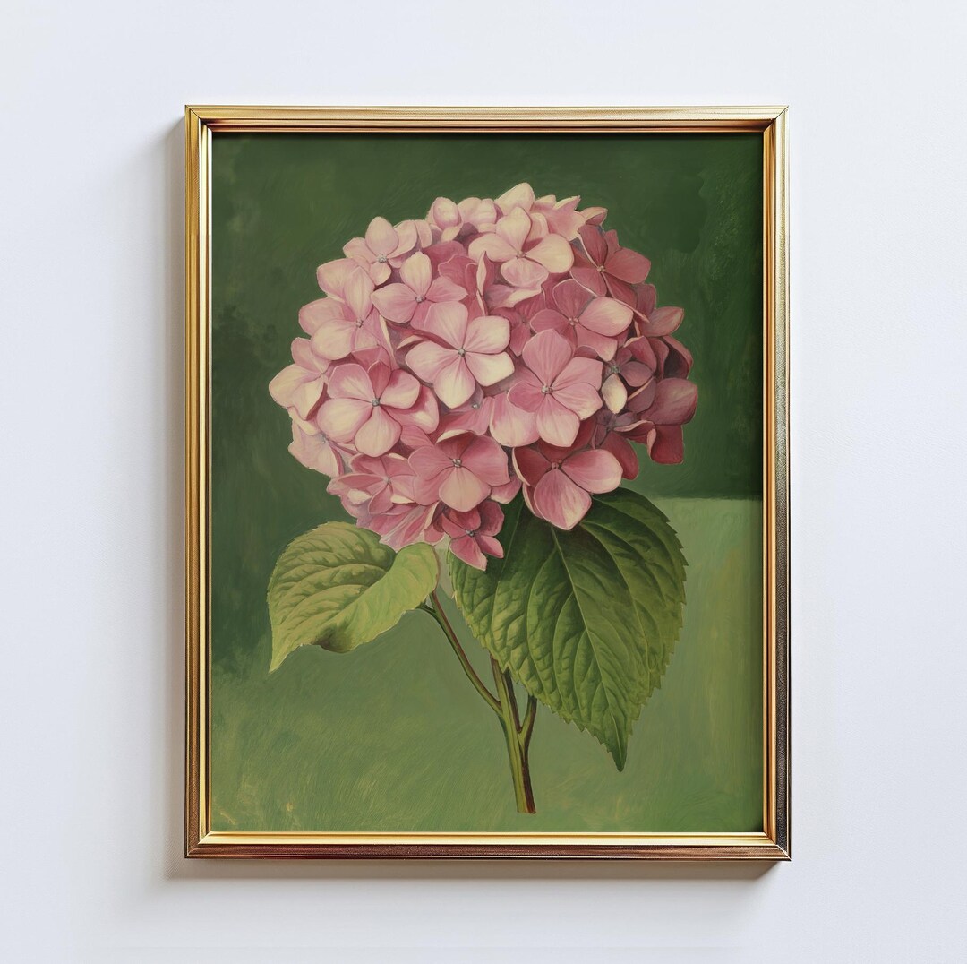Pink Hydrangea – Blush Floral Painting, Botanical Wall Art Print, Green ...