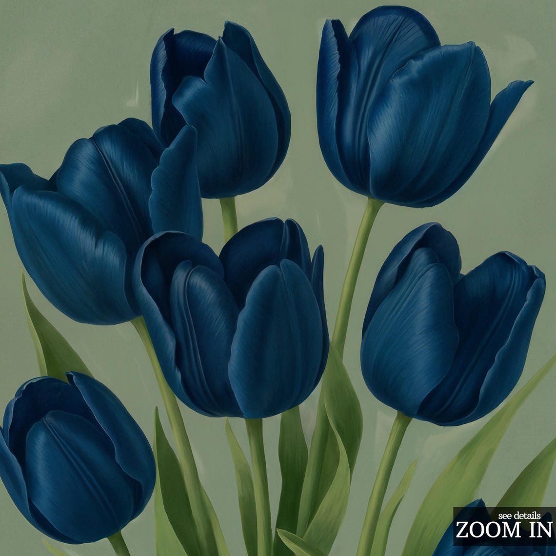 Blue Tulip Wall Art – Elegant Floral Painting Poster, Moody Green ...