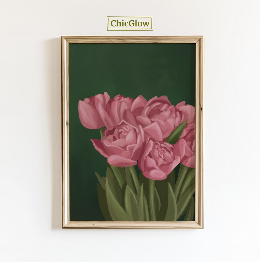 Blush Floral Poster – Pink Peony Wall Art, Minimal Botanical Print on ...