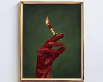 Burning Rouge – Lipstick Flame Poster, Moody Feminine Wall Art Print