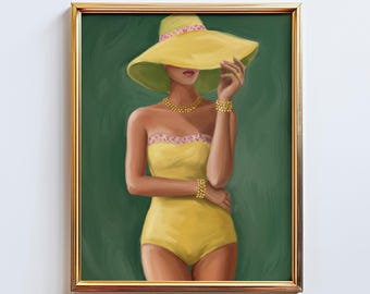 Yellow Swimsuit Woman Poster – Elegant Feminine Fashion Wall Art