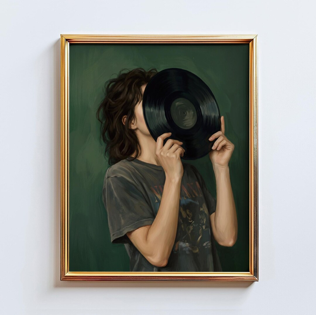 Vinyl Face Poster – Moody Feminine Wall Art, Woman Holding Record