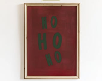 Ho Ho Ho Christmas Wall Art – Red Holiday Typography Print, Minimalist Festive Poster, Cozy Modern Christmas Decor