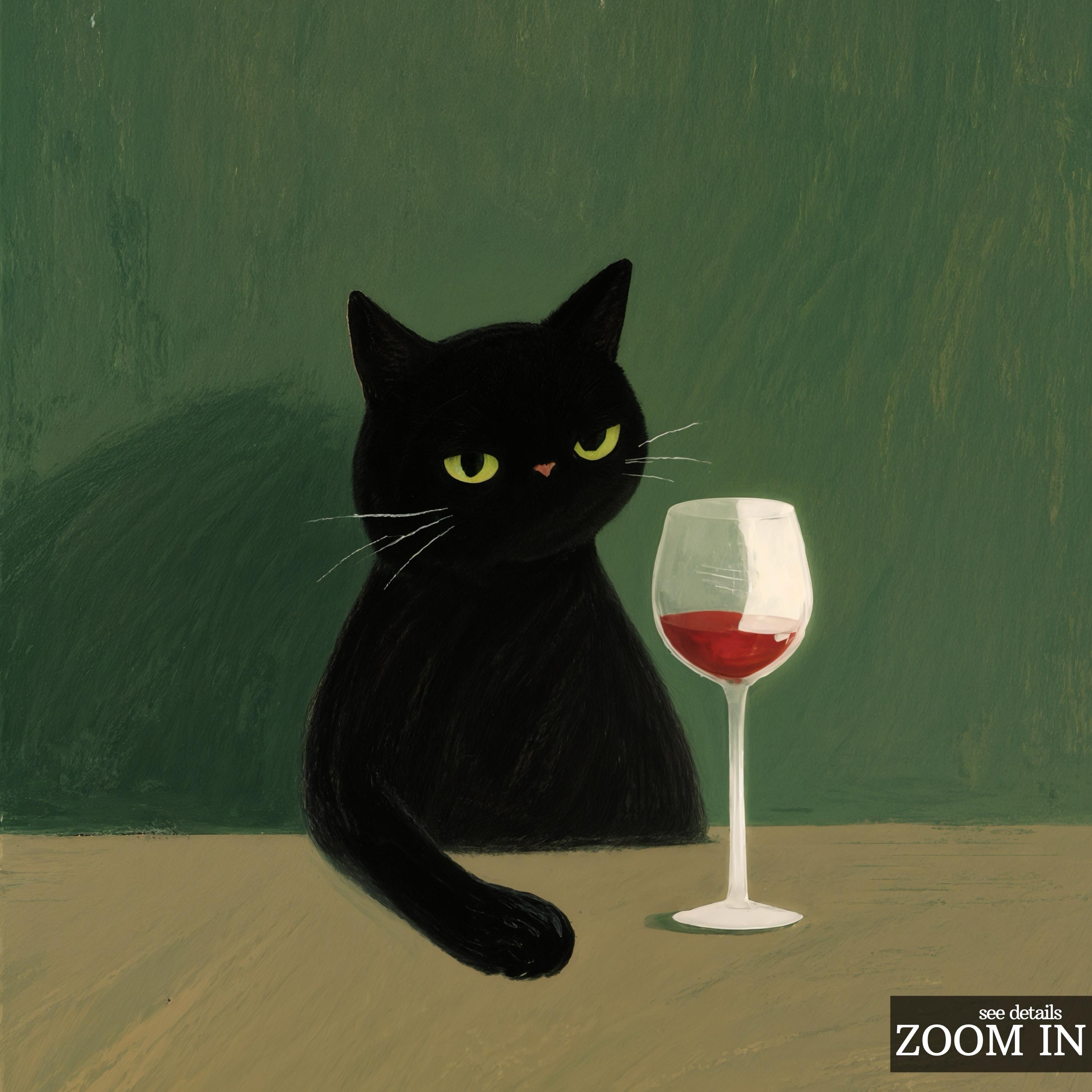 Black Cat With Wine Glass – Moody Minimalist Wall Art, Funny Cat Poster ...