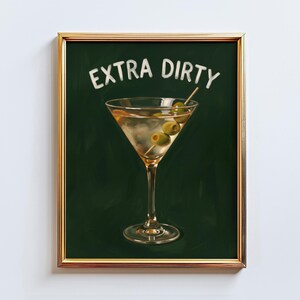 Extra Dirty Martini-poster – Cocktailcitat-väggkonst i mörkgrönt