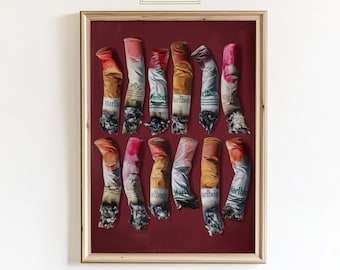 Lipstick Cigarette Butts Poster, Moody Red Wall Art, Femme Fatale Decor
