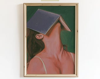 The Overthinker – Book Head Art Print, Feminine Intellectual Poster, Olive Green Wall Art by ChicGlowPosters