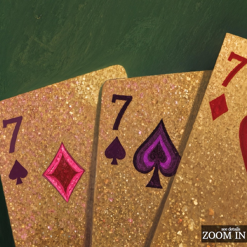 Lucky Seven Wall Art – Gold Glitter Playing Cards Poster, Retro Glam ...