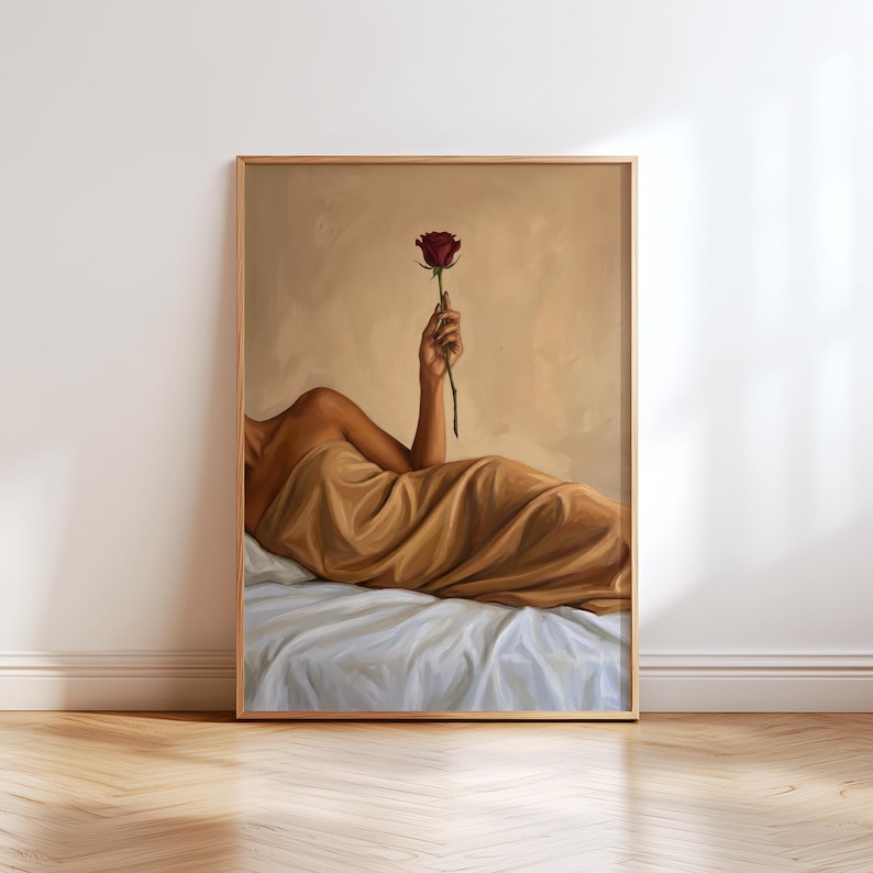 Rose Offering – Romantic Rose Poster, Sensual Bedroom Wall Art in Warm ...