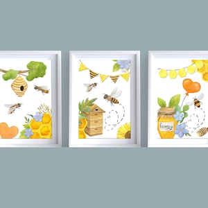 3er Set Bienenposter im Aquarellstil – Perfekte Bienen Deko für Kinderzimmer, Babyzimmer oder Natur-Liebhaber