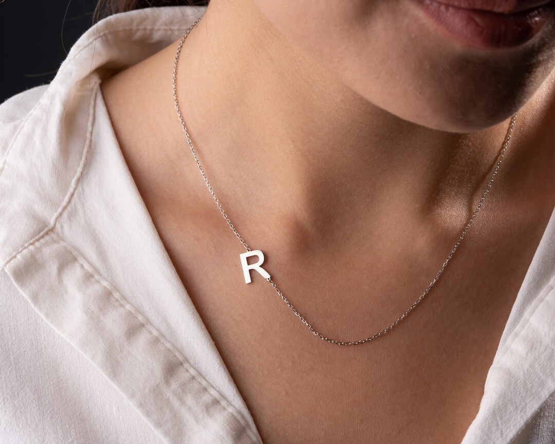 14k Solid Gold Letter Necklace Letter Necklace Gold Initial Etsy