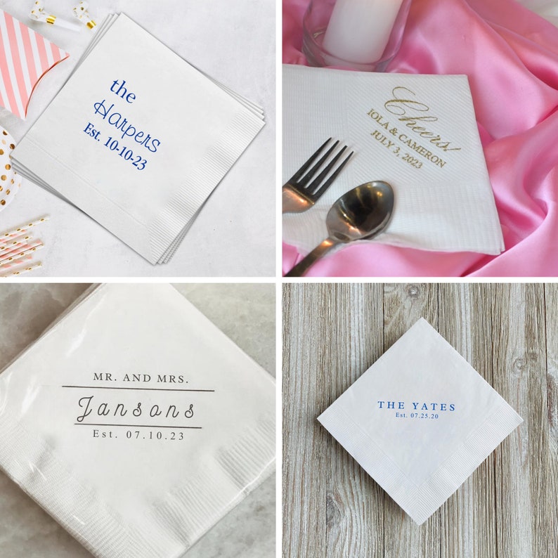 Personalized Napkins Custom Napkins Wedding Personalized Cocktail