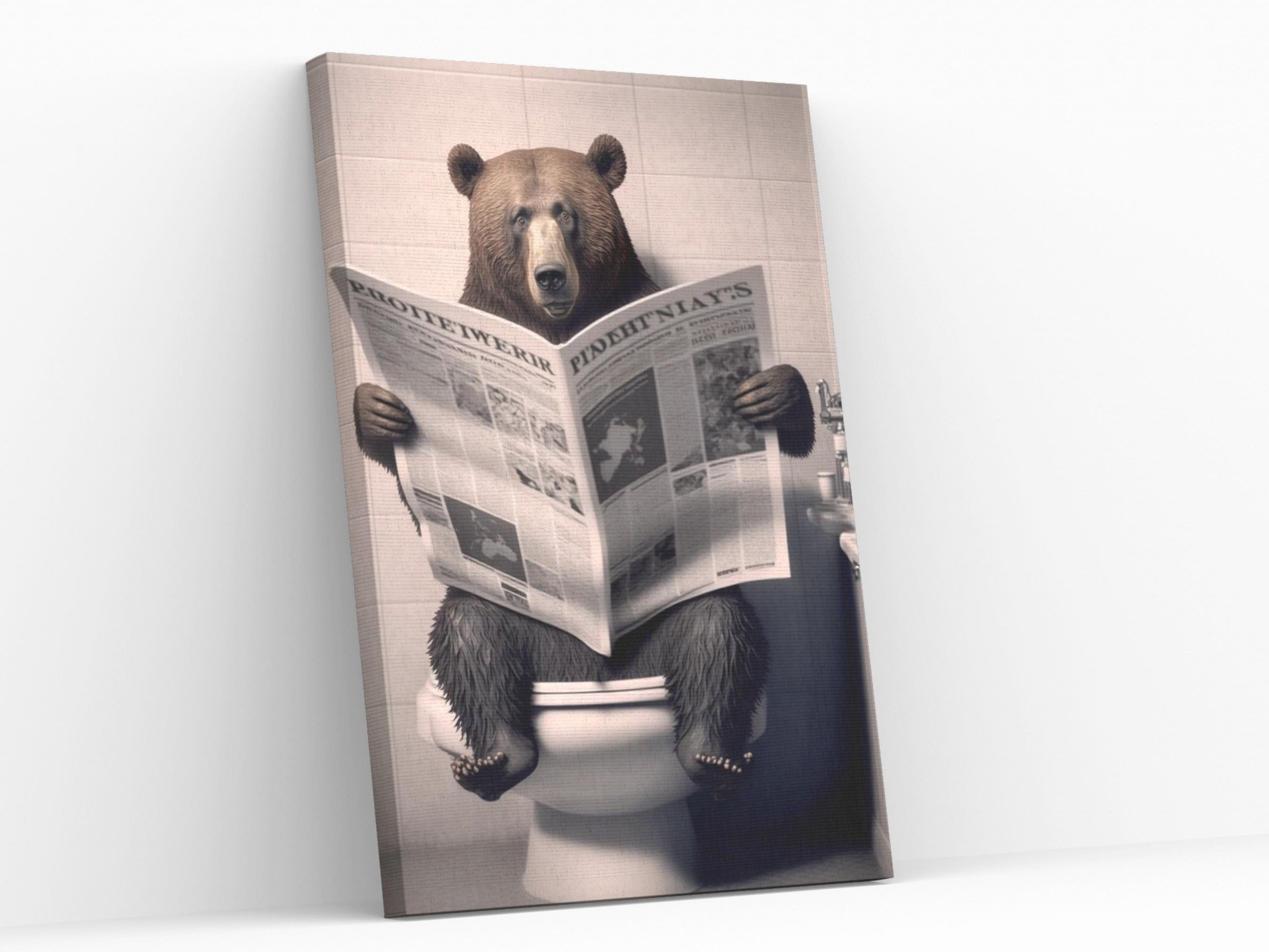 Bear on Toilet Funny Bathroom Print Animal on Toilet Etsy
