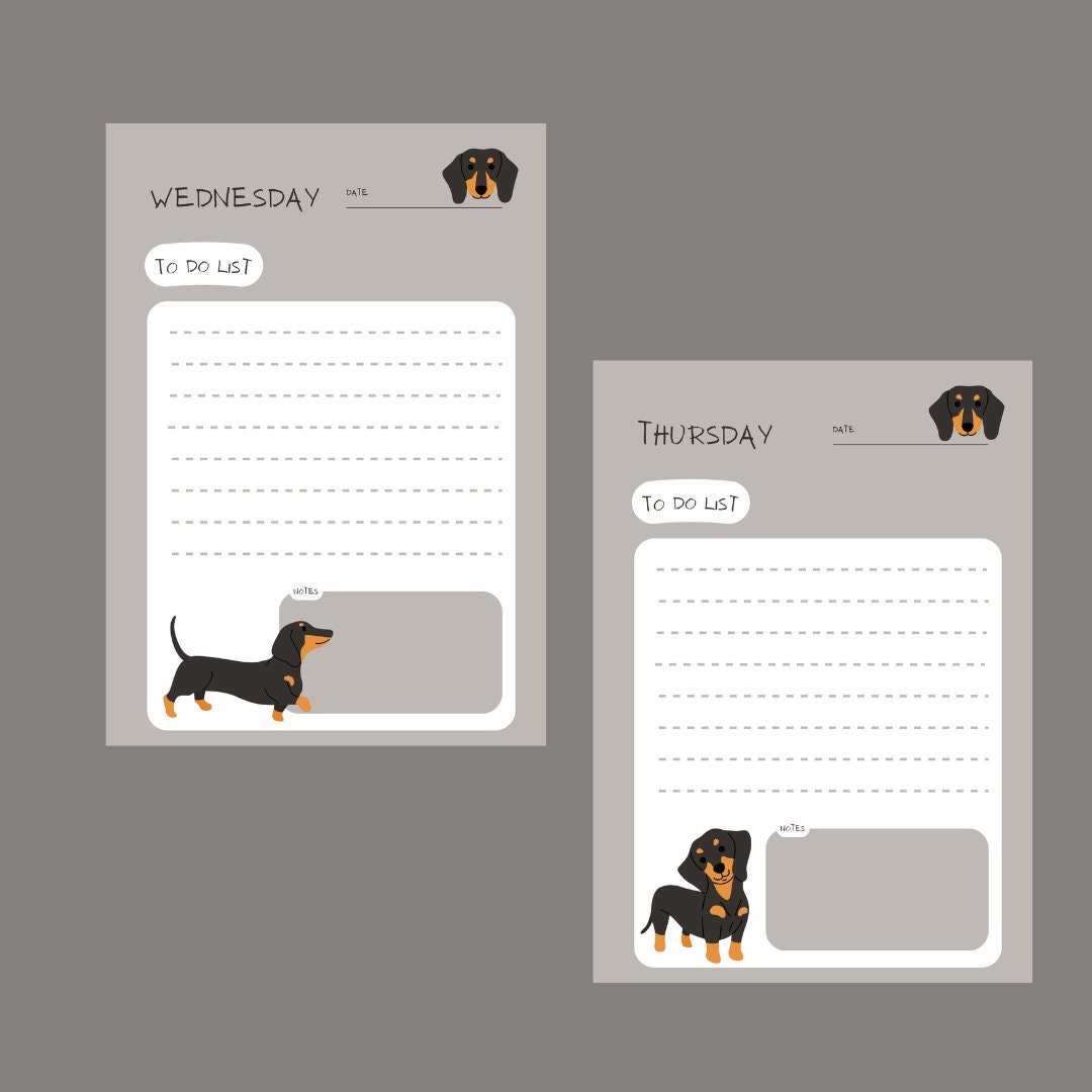 Dachshund Weekly Planner Printable Dachshund Weekly Planner Wiener Dog Printable Planner ...