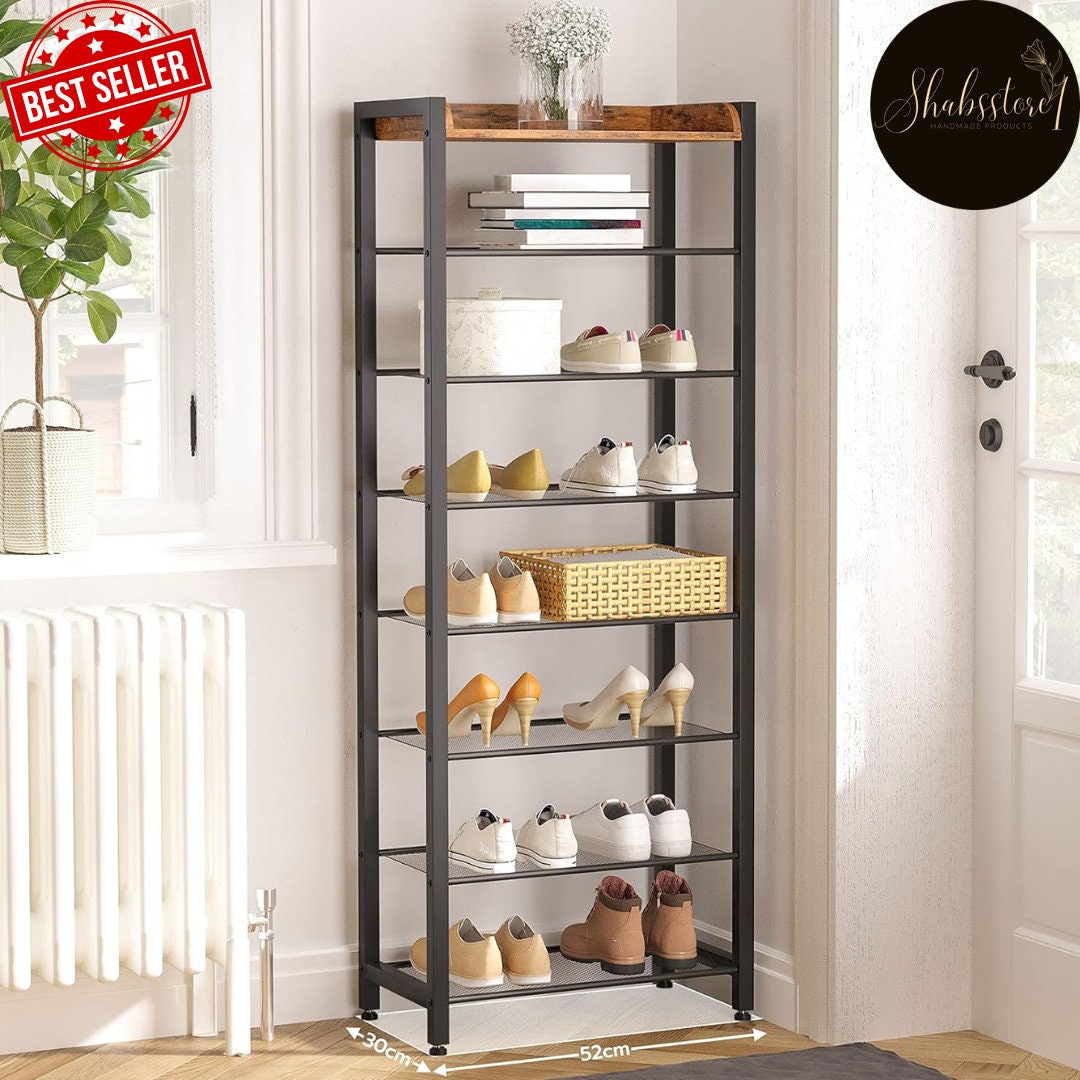 8 Tier Tall Shoe Rack With Hooks Industrial Entryway Shoe Etsy UK
