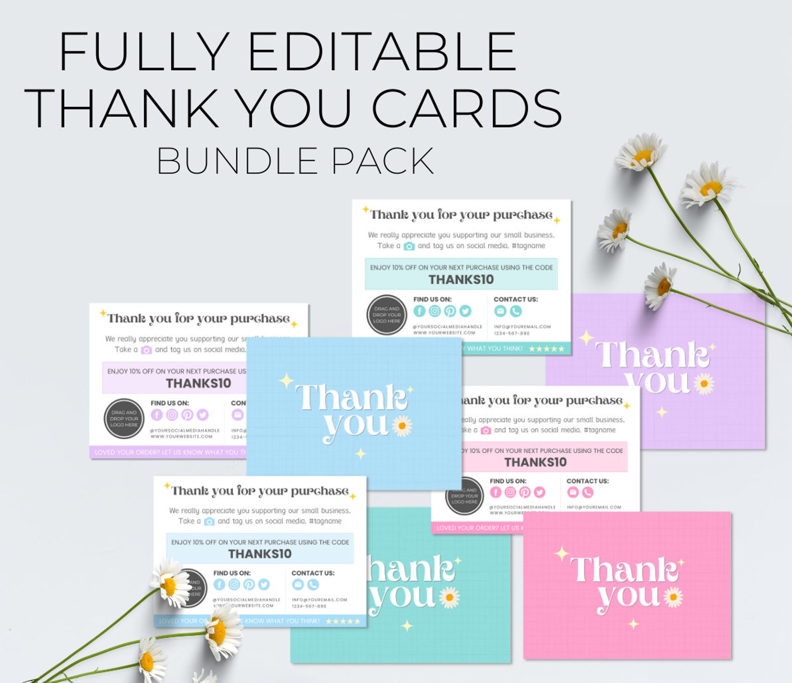 EDITABLE Business Thank You Card Canva Template Pastel Colored Thank ...
