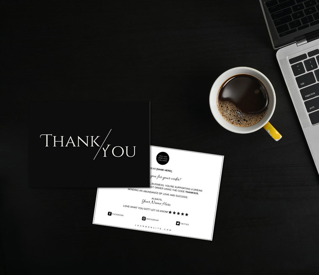 EDITABLE Black Luxury Thank You Card, Elegant Canva Card Template