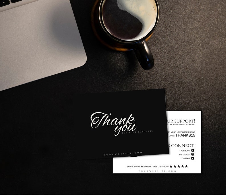 EDITABLE Black Luxury Thank You Card, Elegant Canva Card Template