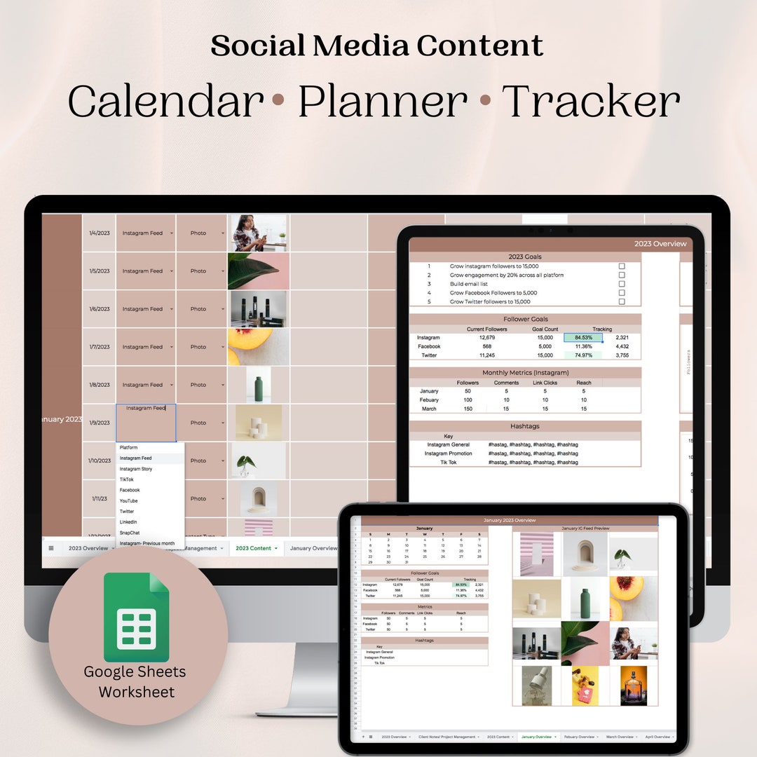 Social Media Content Calendar Google Sheets | Planner Template | Yearly ...