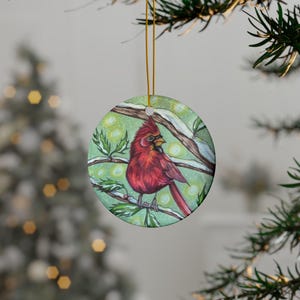 Christmas Cardinal - Ceramic Ornament, 2-Side Print, (1pc, 3pcs, 5pcs, 10pcs)