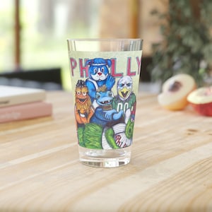 Philly Mascots Pint Glass, 16oz