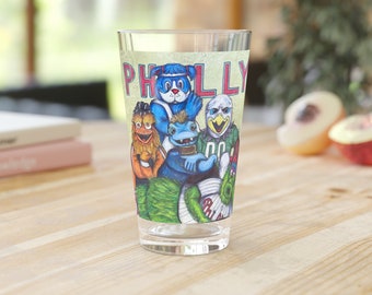 Philly Mascots Pint Glass, 16oz