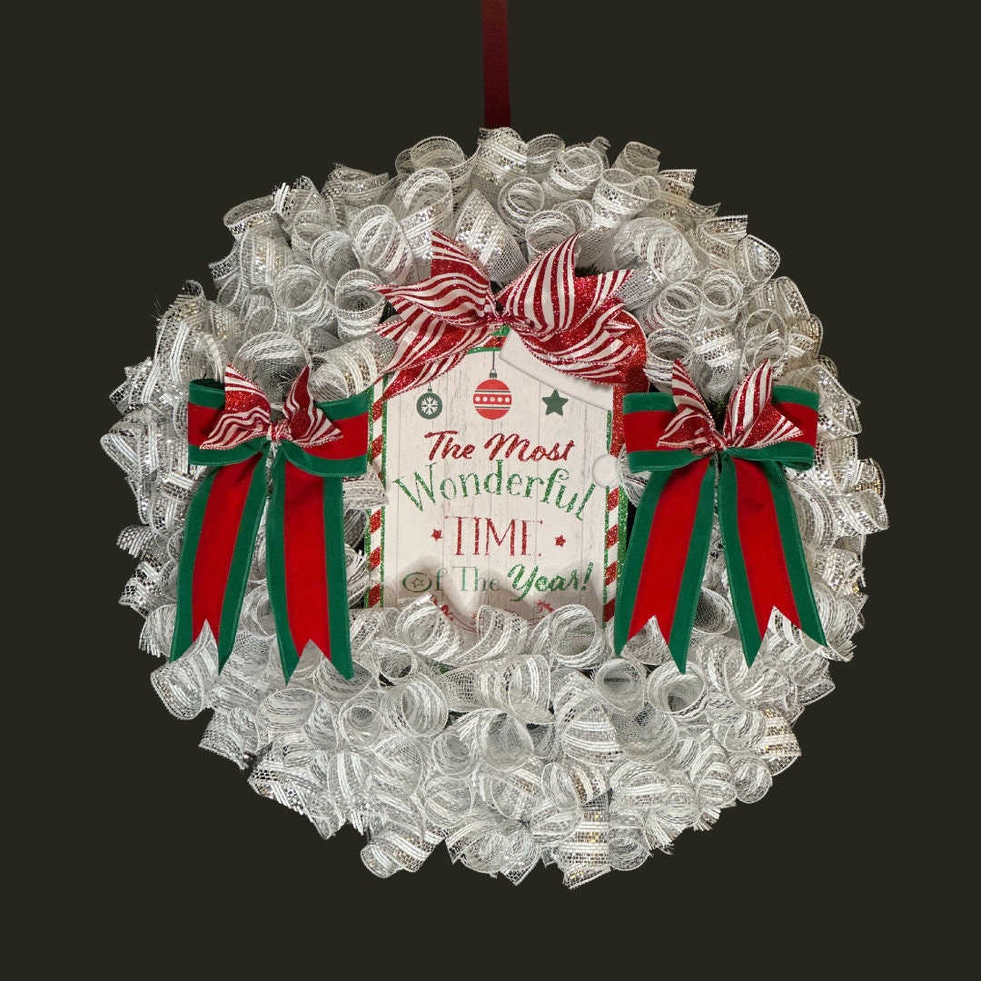 Christmas Wreath, Front Door Wreaths, Holiday Decor, Deco Mesh Wreath ...